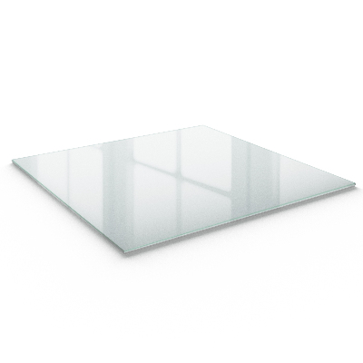 Glass square table in semi-transparent finish