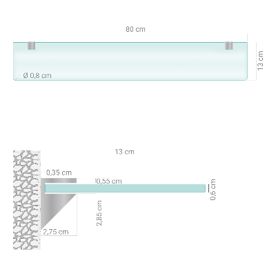 Tempered glass shelf for bathroom in semi-transparent finish