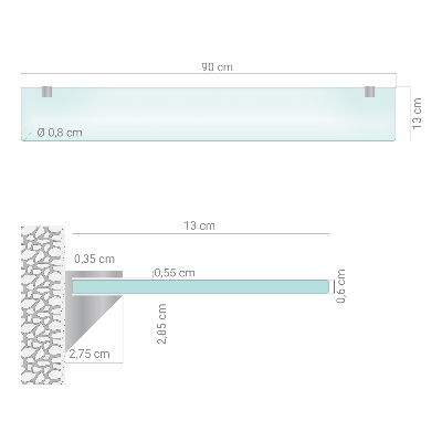 Tempered glass shelf for bathroom in semi-transparent finish