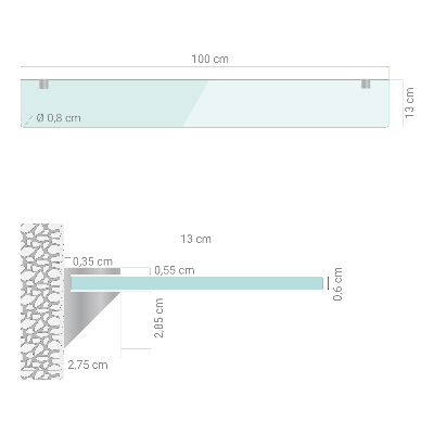 Tempered glass shelf for bathroom in semi-transparent finish