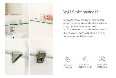 Tempered glass shelf for bathroom in semi-transparent finish