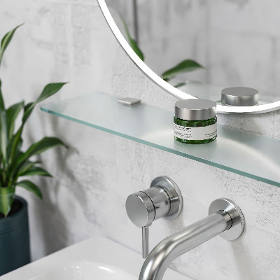 Tempered glass shelf for bathroom in semi-transparent finish