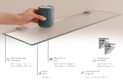 Tempered glass shelf for bathroom in semi-transparent finish