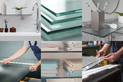 Tempered glass shelf for bathroom in semi-transparent finish