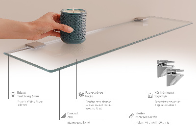 Tempered glass shelf for bathroom in semi-transparent finish