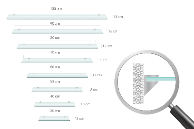 Tempered glass shelf for bathroom in semi-transparent finish