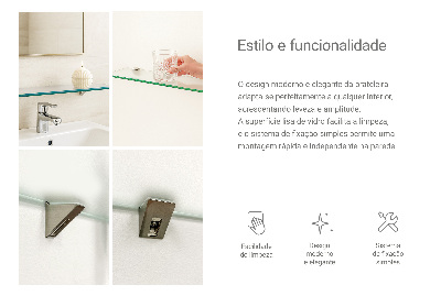 Tempered glass shelf for bathroom in semi-transparent finish