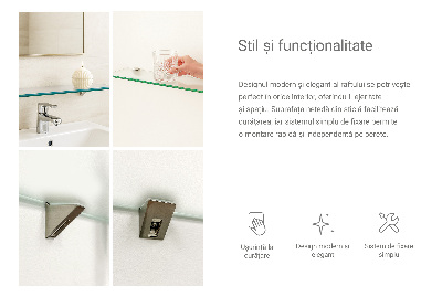 Tempered glass shelf for bathroom in semi-transparent finish