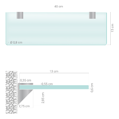 Tempered glass shelf for bathroom in semi-transparent finish