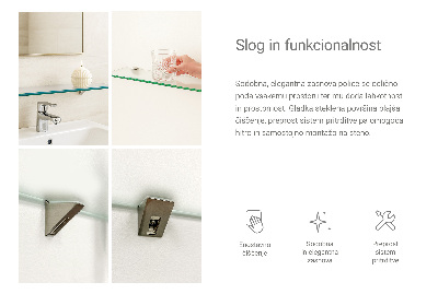 Tempered glass shelf for bathroom in semi-transparent finish