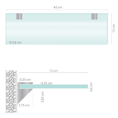 Tempered glass shelf for bathroom in semi-transparent finish