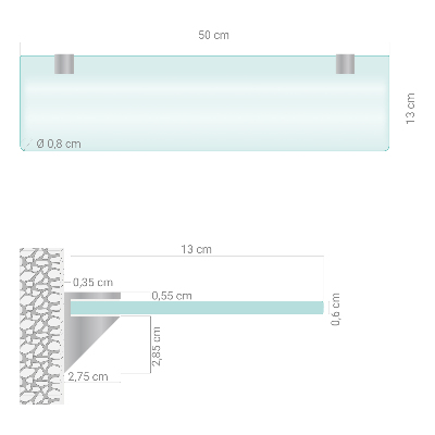Tempered glass shelf for bathroom in semi-transparent finish