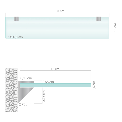 Tempered glass shelf for bathroom in semi-transparent finish