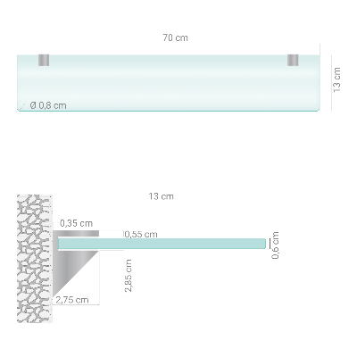 Tempered glass shelf for bathroom in semi-transparent finish