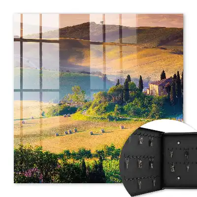Wall mounted key box Tuscan idyll with a house on a hill