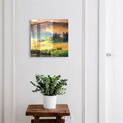 Wall mounted key box Tuscan idyll with a house on a hill