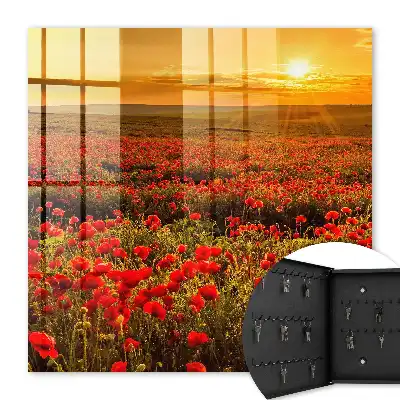 Wall mounted key cabinet Poppy fields at sunset