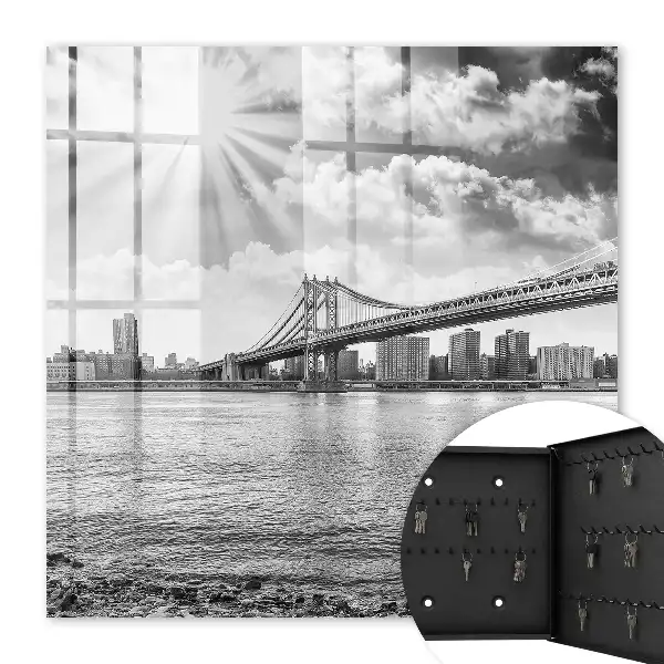 Key box for home City and bridge with sun rays