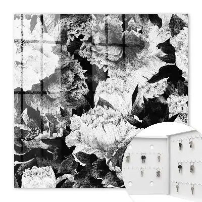 Decorative key box Black and white flowers full of harmony