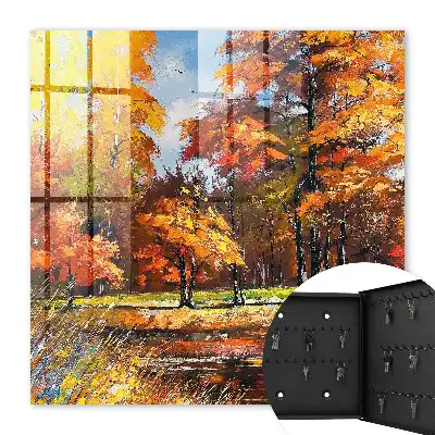 Wall mounted key cabinet Autumn landscape reflected in the water