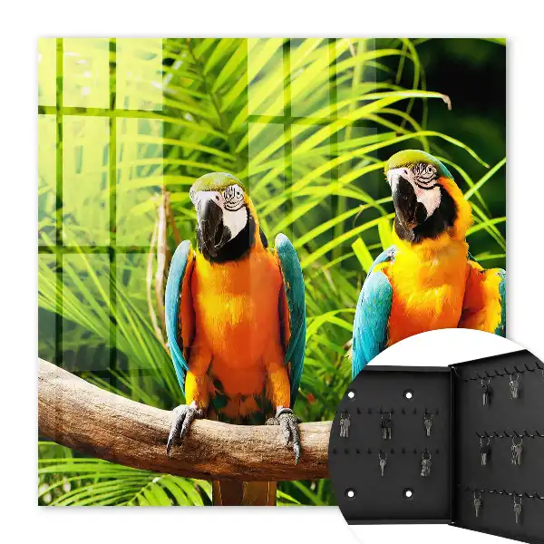 Wall mounted key box Tropical Green Leaf Birds