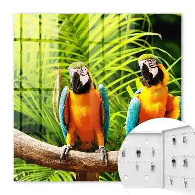 Wall mounted key box Tropical Green Leaf Birds