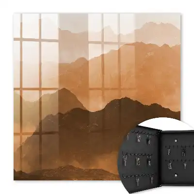 Wall mounted key cabinet Mountain panorama in shades of orange