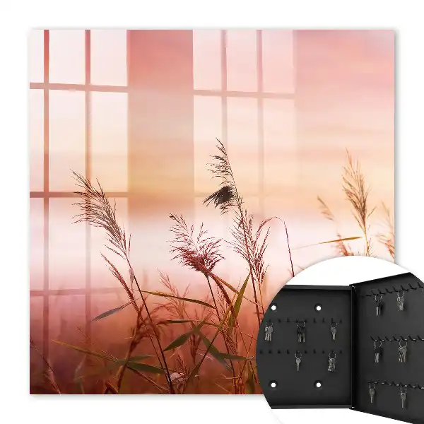 Wall mounted key cabinet Grasses at dawn in pastel shades