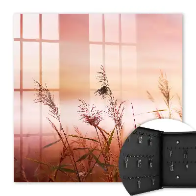 Wall mounted key cabinet Grasses at dawn in pastel shades