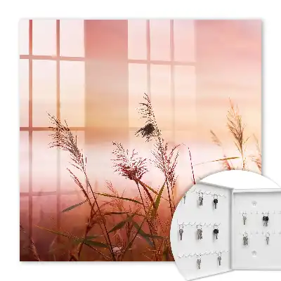 Wall mounted key cabinet Grasses at dawn in pastel shades