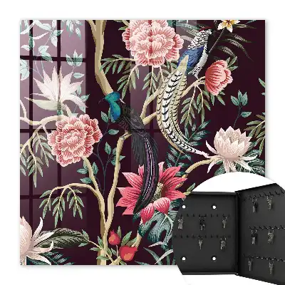Key cabinet Graceful flowers and birds