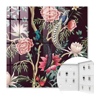 Key cabinet Graceful flowers and birds