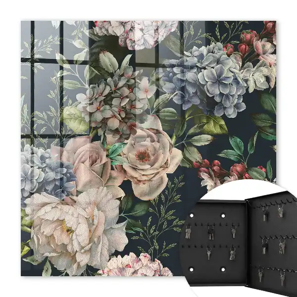 Wall mounted key box Floral pattern on a dark background