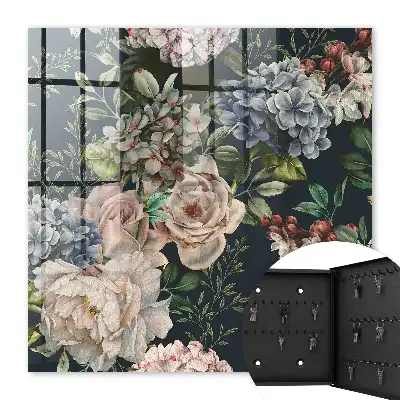 Wall mounted key box Floral pattern on a dark background