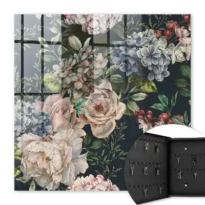 Wall mounted key box Floral pattern on a dark background