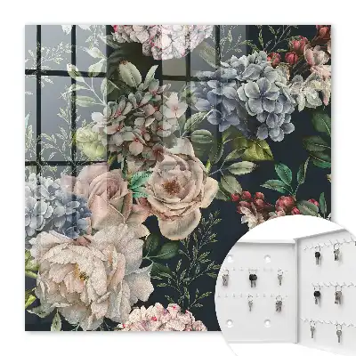 Wall mounted key box Floral pattern on a dark background