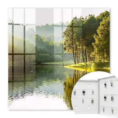 Wall mounted key cabinet Green landscape of trees