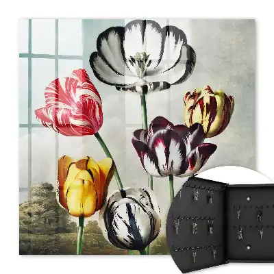 Wall mounted key cabinet Retro tulips full of energy