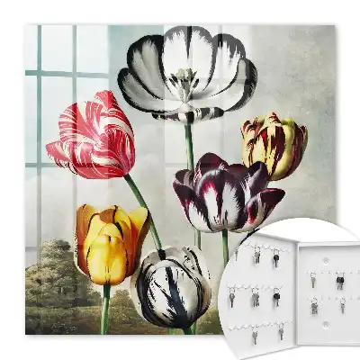 Wall mounted key cabinet Retro tulips full of energy