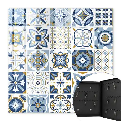 Wall mounted key cabinet Colorful tiles in shades of yellow