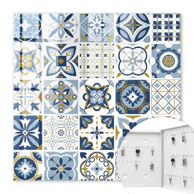 Wall mounted key cabinet Colorful tiles in shades of yellow