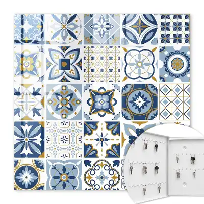 Wall mounted key cabinet Colorful tiles in shades of yellow