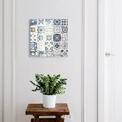 Wall mounted key cabinet Colorful tiles in shades of yellow
