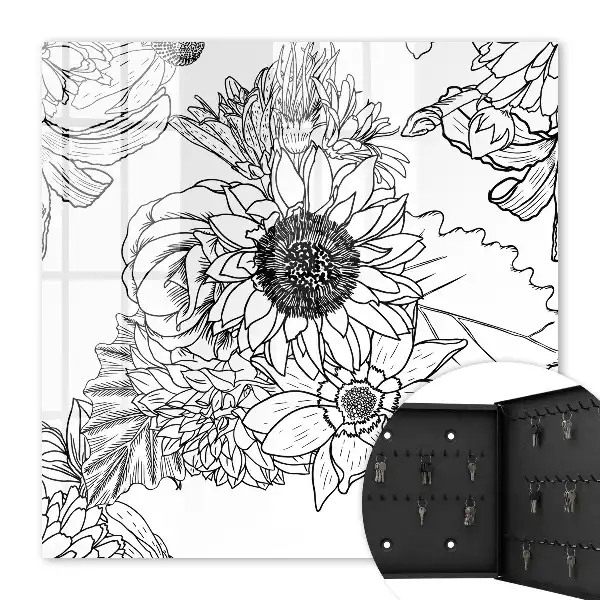 Key box for home Black and white flowers line art