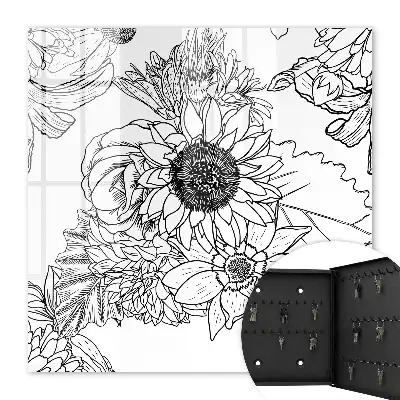 Key box for home Black and white flowers line art