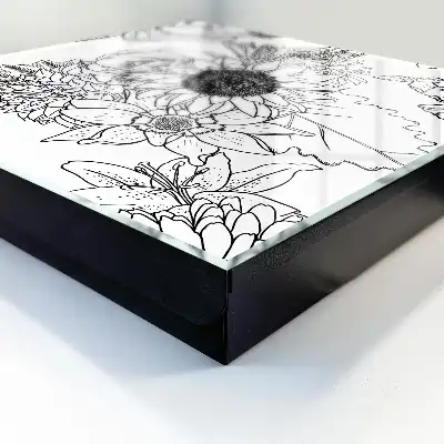 Key box for home Black and white flowers line art