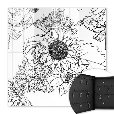 Key box for home Black and white flowers line art