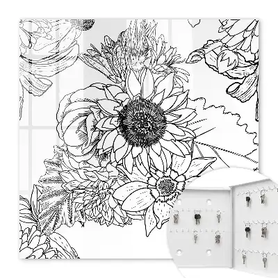 Key box for home Black and white flowers line art