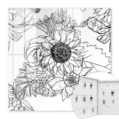 Key box for home Black and white flowers line art
