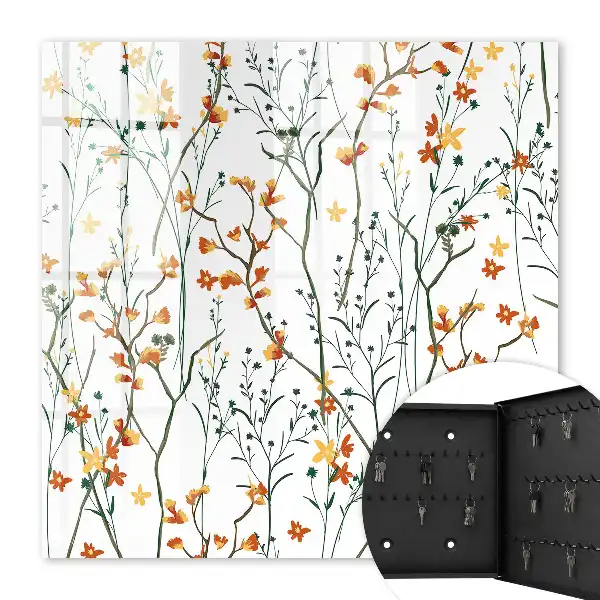 Wall mounted key cabinet Floral pattern on a white background